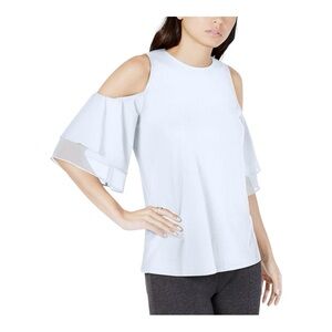 MICHAEL KORS Womens Size Small White Cold Shoulder Bell Sleeve Shirt
